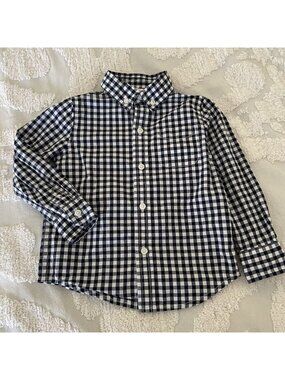 Janie And Jack Navy Blue Gingham Button Shirt Long Sleeve Toddler Boy 2T